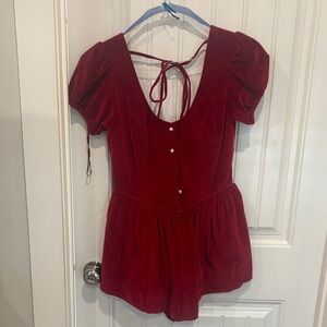 Free People Red Romper with Button Detail
